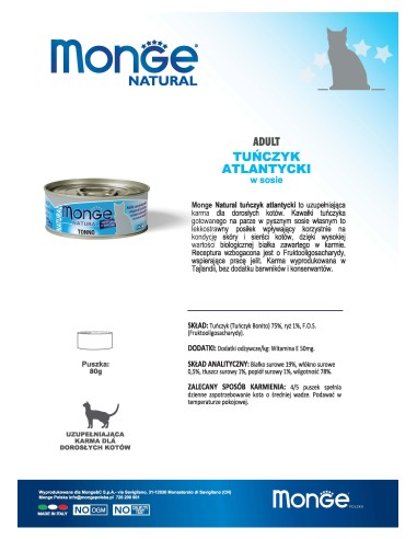 MONGE NATURAL ATLANTIC TUNA 80G
