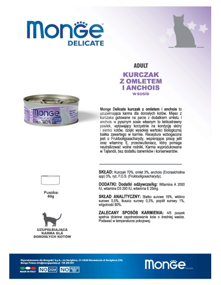 MONGE DELICATE HÜHNCHEN MIT OMELETTE UND SPOTS 80G