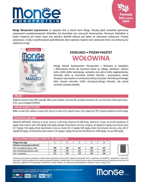 MONOPROTEIN sasz. pasztet z wołowiną 85g