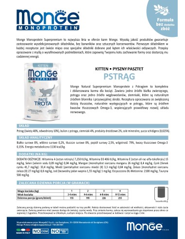 MONOPROTEIN kitten sasz. pasztet z pstrąga 85g