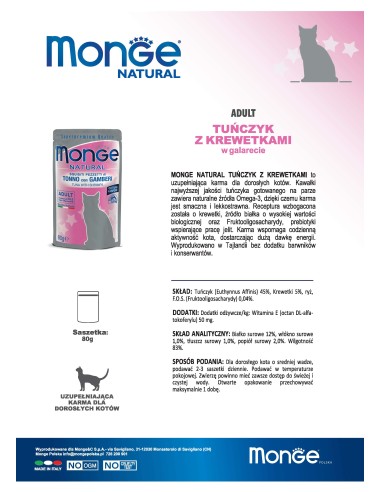 MONGE NATURAL TUŃCZYK Z KREWETKAMI W GALARECIE...