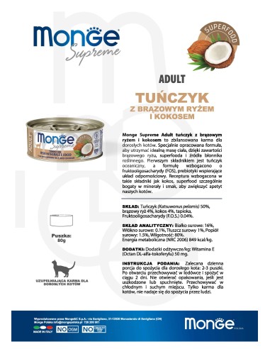 Monge Supreme can Adult Tuna with brown rice...