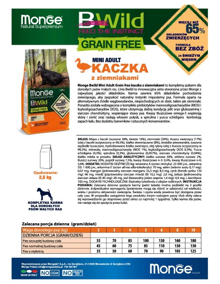 BWILD GRAIN FREE MINI ADULT KACZKA Z ZIEMNIAKAMI 2,5KG