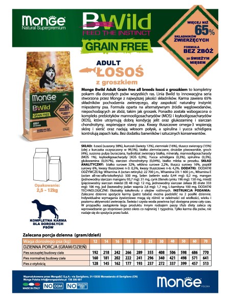 BWILD GRAIN FREE DOG SALMON WITH PEAS 2.5KG