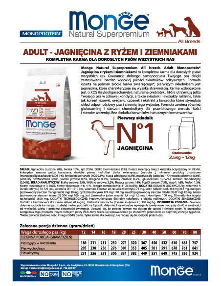 DOG ADULT JAGNIĘCINA Z RYŻEM I ZIEMNIAKAMI 2,5KG