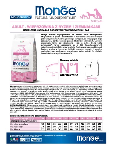 DOG ADULT WIEPRZOWINA Z RYŻEM I ZIEMNIAKAMI 2,5KG