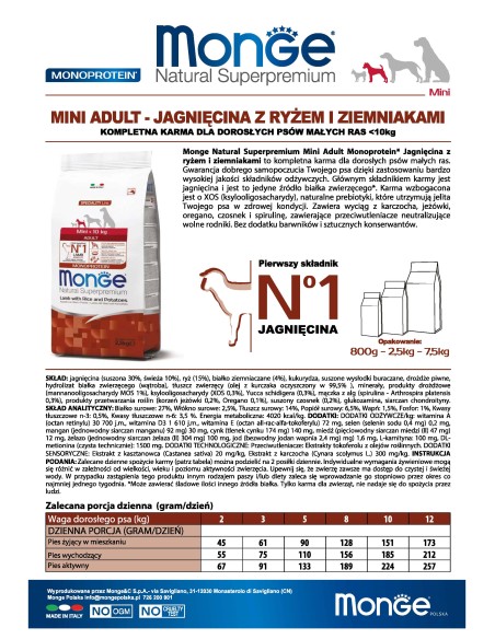 DOG MINI ADULT JAGNIĘCINA Z RYŻEM I ZIEMNIAKAMI 7,5KG