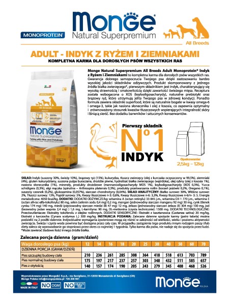 DOG ADULT INDYK Z RYŻEM I ZIEMNIAKAMI 2,5KG