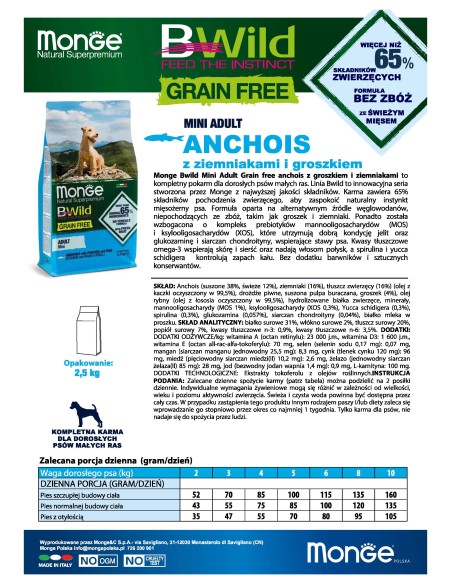 BWILD GRAIN FREE MINI ADULT ERWACHSENE ANCHOIS MIT KARTOFFELN UND ERBSEN 2,5 kg