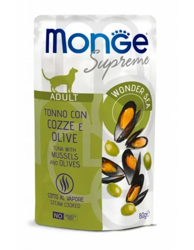 outlet Monge Supreme pouch Adult Tuna with mussels and olives 80g