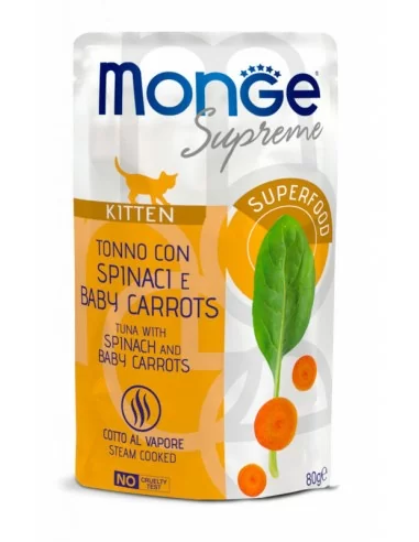 OUTLET Monge Supreme sachet Kitten Thunfisch mit Spinat und Mini-Möhren 80g