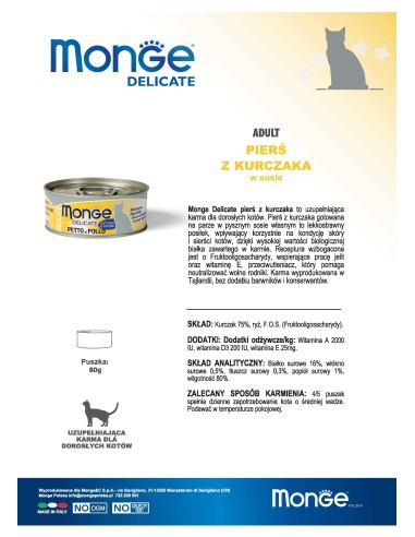 OUTLET MONGE DELICATE PIERŚ KURCZAKA 80G