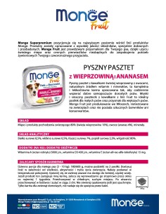 OUTLET MONGE DOG FRUIT PASZTET Z WIEPRZOWINĄ I ANANASEM 100g 2