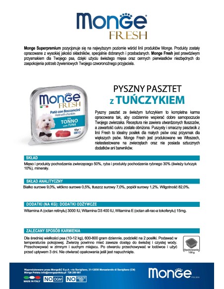 OUTLET MONGE FRESH PASZTET Z TUŃCZYKIEM100g