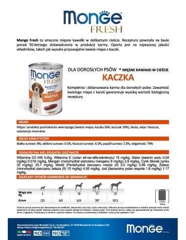 OUTLET MONGE FRESH ADULT DUCK 400g