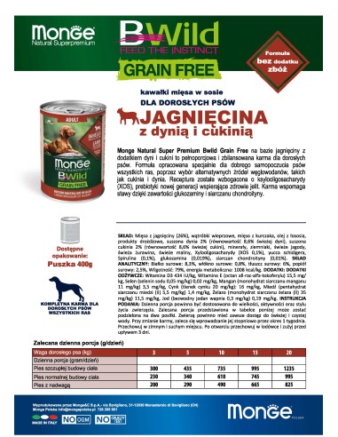OUTLET MONGE BWILD GRAIN FREE LAMB 400g