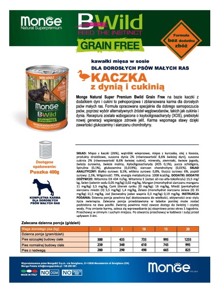 OUTLET BWILD GRAIN FREE MINI ADULT KACZKA 400g