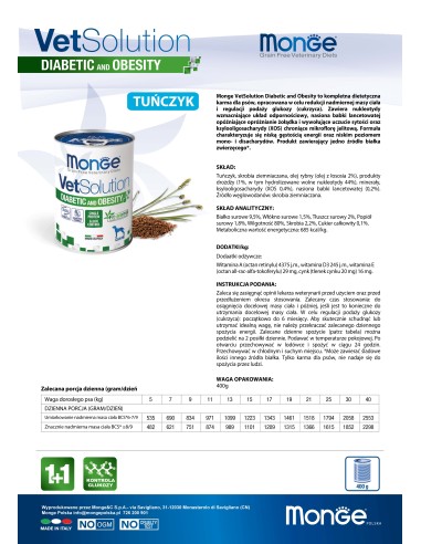 MONGE VETSOLUTION DOG- DIABETIC AND OBESITY 400g
