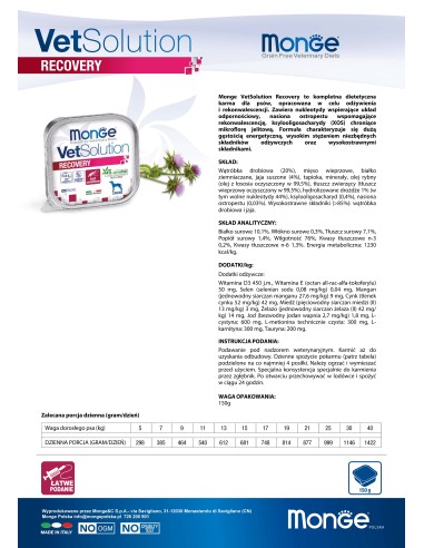 OUTLET MONGE VETSOLUTION DOG RECOVERY 150G