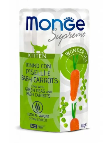 outlet Monge Supreme pouch Kitten Tuna with peas and mini carrots 80g