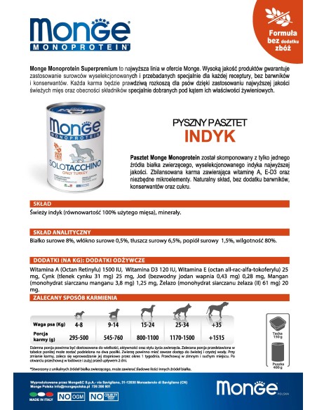 OUTLET MONGE HUND SOLO TÜRKEI 400g
