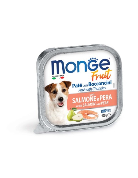 OUTLET MONGE DOG FRUIT PASZTET Z  ŁOSOSIEM I GRUSZKĄ 100g