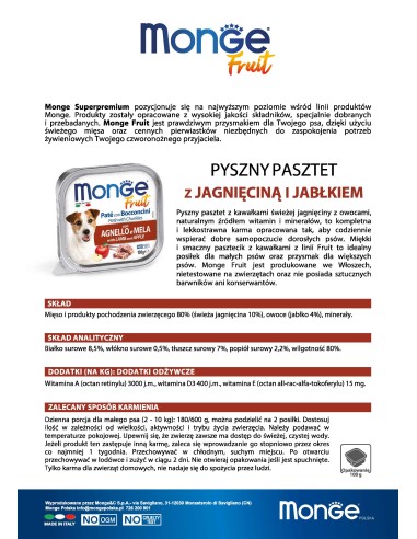 OUTLET MONGE DOG FRUIT LAMB WITH APPLE 100g
