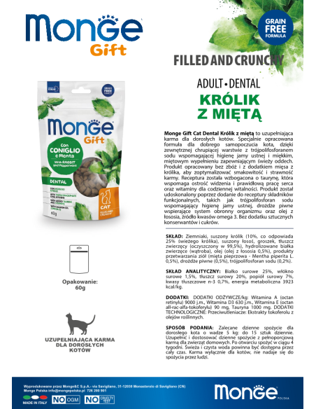 Monge Gift Dental Filled and Crunchy Cat Adult Rabbit with peppermint 60g