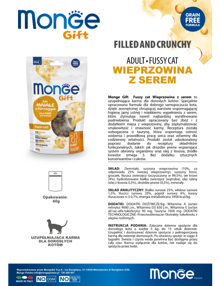 Monge Gift Filled and Crunchy Cat Adult Schweinefleisch mit Käse 60g