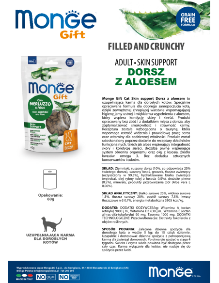 Monge Gift Filled and Crunchy Cat Adult Cod with aloe vera 60g