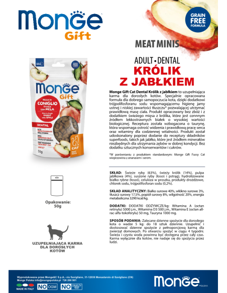 Monge Gift Meat Minis Dental Cat Adult Królik z jabłkiem 50g