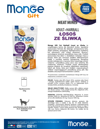 Monge Gift Meat Minis Cat Hairball Łosoś ze...