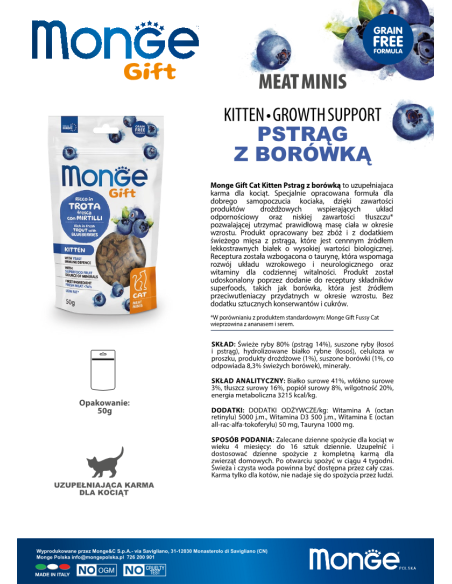 Monge Gift Meat Minis Kitten Pstrąg z borówkami 50g