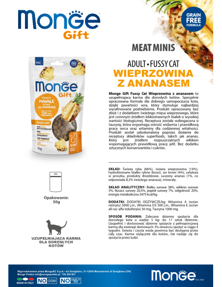 Monge Gift Meat Minis Cat Adult Schweinefleisch mit Ananas und Käse 50g