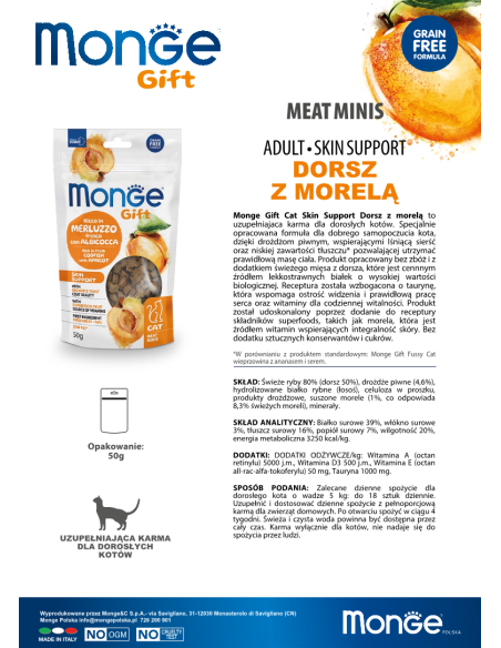Monge Gift Meat Minis Cat Adult Kabeljau mit Aprikose 50g