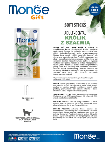 Monge Gift Soft Sticks Cat Adult Rabbit with sage 15g