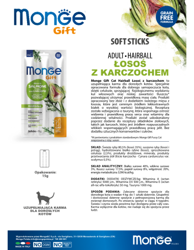 Monge Gift Soft Sticks Cat Hairball Łosoś z...