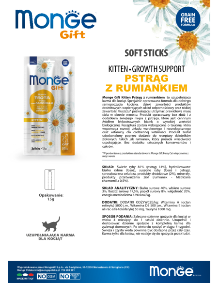 Monge Gift Soft Sticks Kitten Forelle mit Kamille 15g