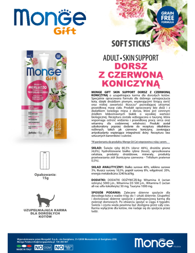 Monge Gift Soft Sticks Cat Adult Kabeljau mit...