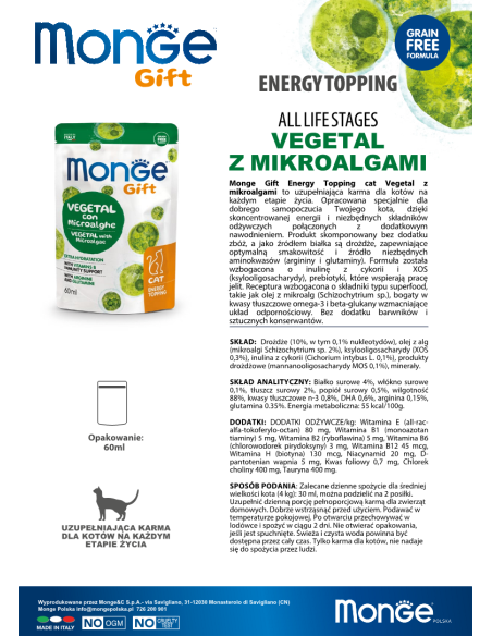 Monge Gift Energy Topping Cat Plants with microalgae 60 ml