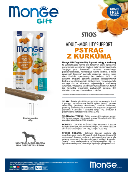 Monge Gift Sticks Dog Adult Pstrąg z kurkumą 45g