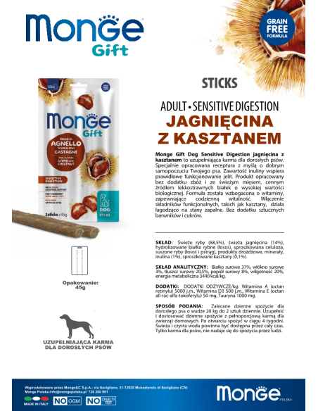 Monge Gift Sticks Dog Adult Lamm mit Kastanien 45g