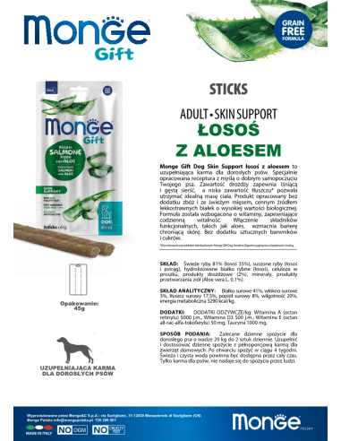 Monge Gift Sticks Dog Adult Lachs mit Aloe vera...