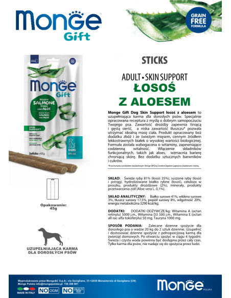 Monge Gift Sticks Dog Adult Salmon with aloe vera 45g