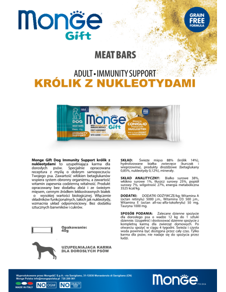 Monge Gift Meat Bars Dog Adult Kaninchen mit Betaglukanen 40g