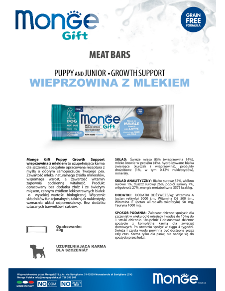 Monge Gift Meat Bars Puppy and junior Schweinefleisch mit Milch 40g