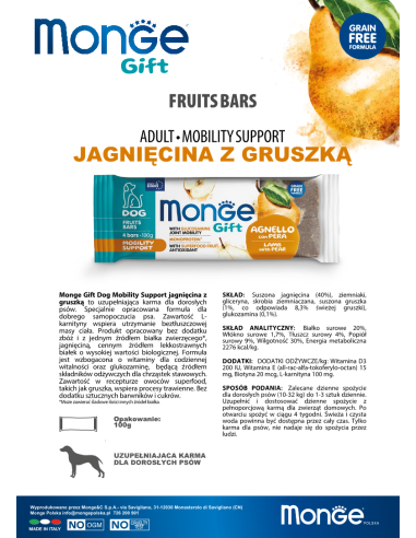 Monge Gift Fruits Bars Dog Adult Lamb with pear...