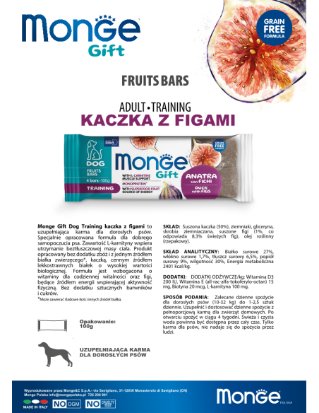 Monge Gift Fruits Bars Dog Adult Kaczka z figami 100g