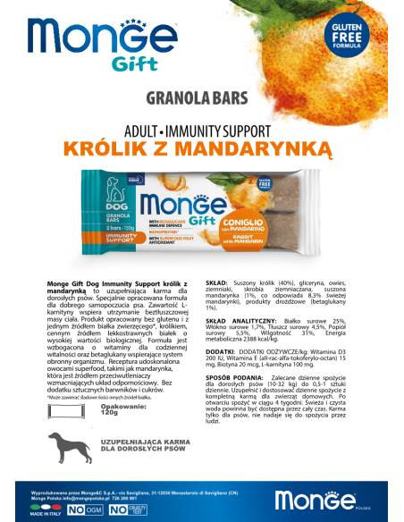 Monge Gift Granola Bars Dog Adult Kaninchen mit Mandarine 120g