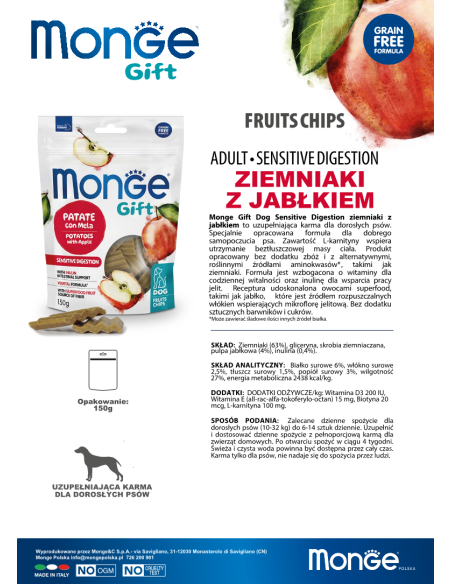 Monge Gift Fruits chips Dog Adult Kartoffeln mit Apfel 150g